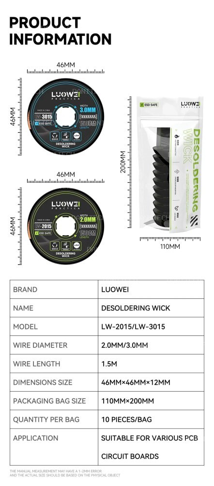 LUOWEI 2MM/3MM MALLA PARA DESOLDAR - imagen 6